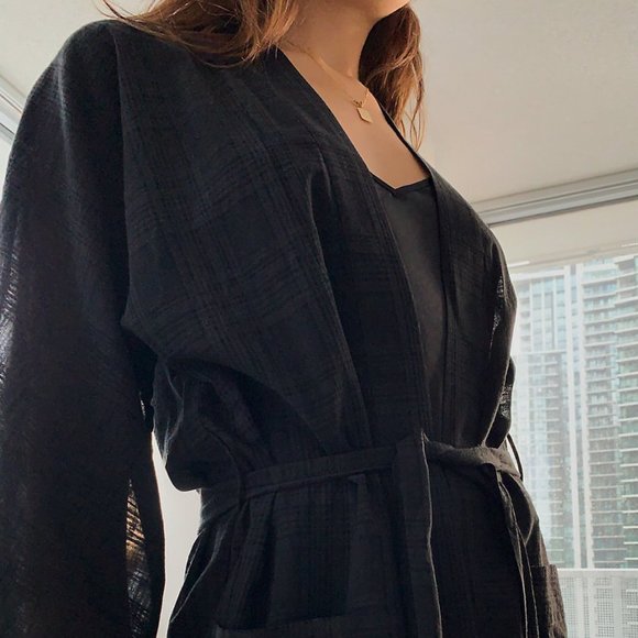 ARITZIA Wilfred Durante Check Jacket Long Jacquard Kimono - Size Large - Picture 2 of 15